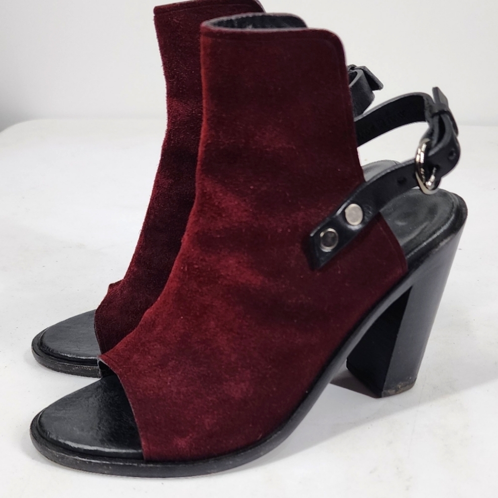 Rag & Bone Wyatt Suede Open Toe Ankle Strap Heel Sandals Burgundy 7.5 37.5